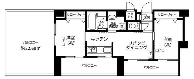 朝日白山マンション(2DK/13階)の間取り写真