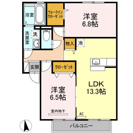 セジュール マホロ A棟(2LDK/1階)の間取り写真