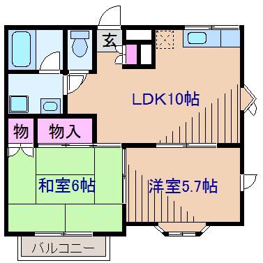 ベイヒルズ・サワノA棟(2LDK/2階)の間取り写真