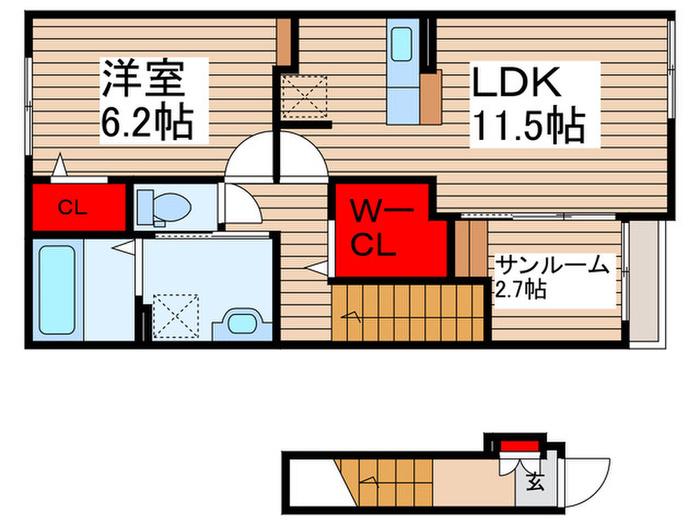 LA LINO ラ・リノ(1LDK/2階)の間取り写真