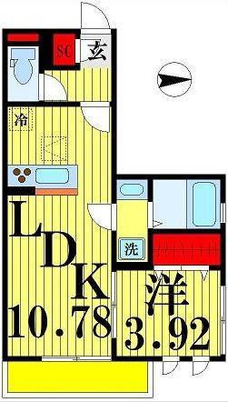 つくばエクスプレス 六町駅 徒歩11分 3階建 築9年(1LDK/2階)の間取り写真