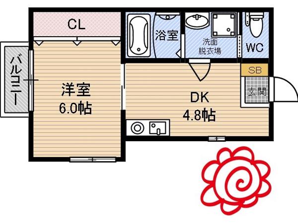 第5テラダハイツ(1DK/1階)の間取り写真