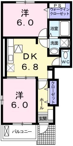 ルチェルナ II(2DK/1階)の間取り写真