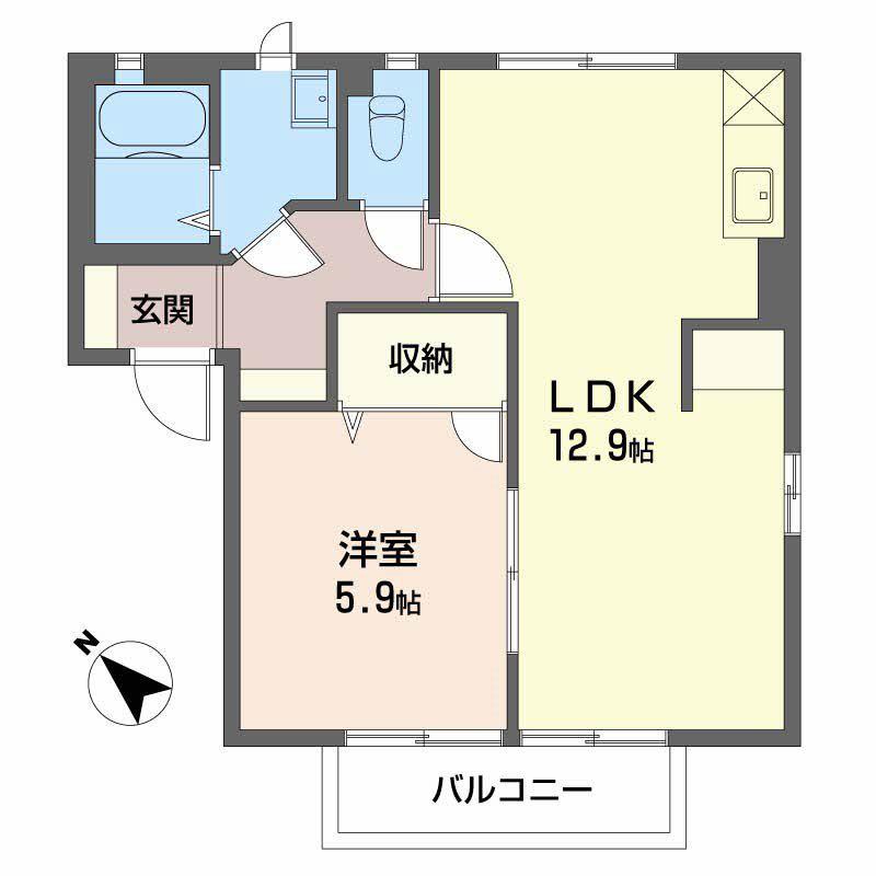 ディアス瓜田B(1LDK/1階)の間取り写真