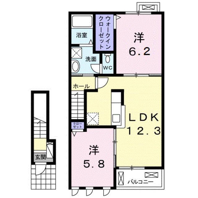 カクタス(2LDK/2階)の間取り写真