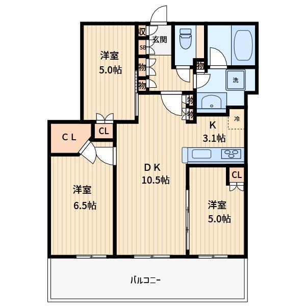 サウスゲートタワー川口(3LDK/8階)の間取り写真