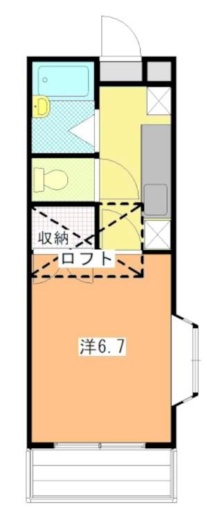 サウスヒル(1K/2階)の間取り写真