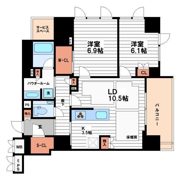 ジオタワー堺筋本町(2LDK/18階)の間取り写真