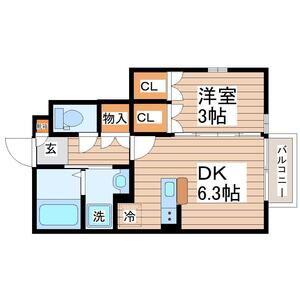 ESCONDITE川内B棟(1LDK/1階)の間取り写真