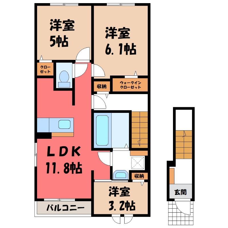 JR上越線 井野駅(群馬) 徒歩32分 2階建 築1年(3LDK/2階)の間取り写真