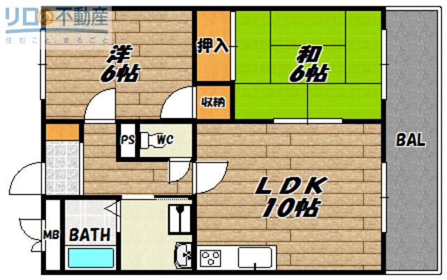 阪急宝塚線 中山観音駅 徒歩2分 3階建 築34年(2LDK/1階)の間取り写真