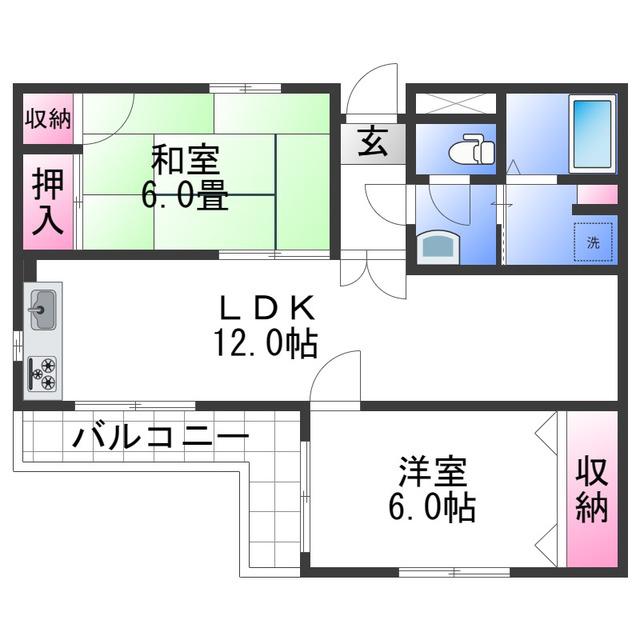 メゾン・ド・モア(2LDK/1階)の間取り写真
