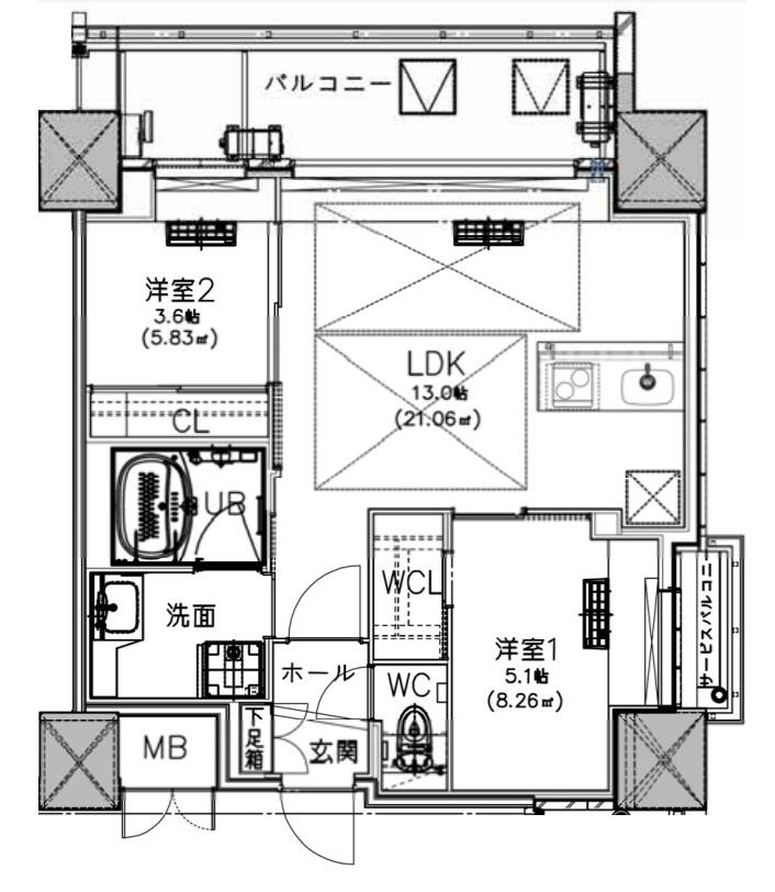 ノルデンタワー南森町アドバンス(2LDK/17階)の間取り写真