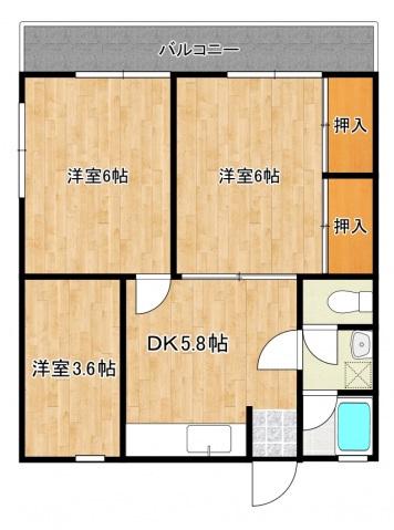 葵アパート(3DK/2階)の間取り写真