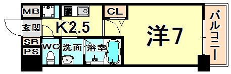 プレサンス三宮東フィール(1K/10階)の間取り写真