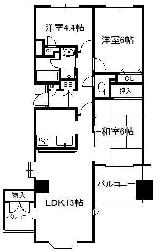 TIARA大津(3LDK/3階)の間取り写真