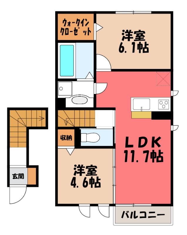 プチフルール(2LDK/2階)の間取り写真