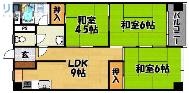瑞光コーポ(2LDK/4階)の間取り写真