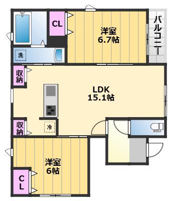 クインテット土生(2LDK/1階)の間取り写真