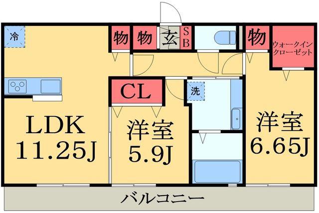 ラ・クレーチェE(2LDK/3階)の間取り写真
