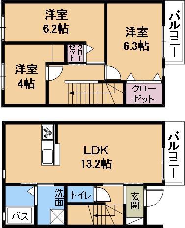 メゾンドロジェB棟(3LDK/1階)の間取り写真