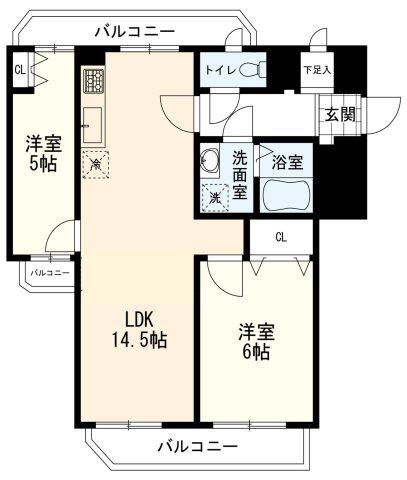 鷺沼ガーデンヒルズ(2LDK/5階)の間取り写真