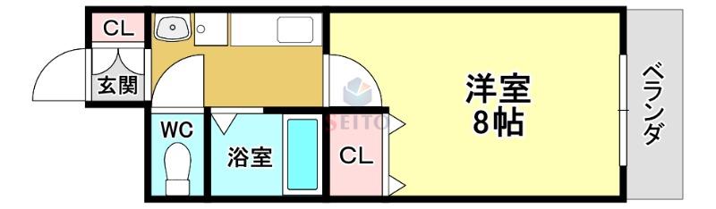 阪急宝塚線 服部天神駅 徒歩3分 3階建 築29年(1K/1階)の間取り写真