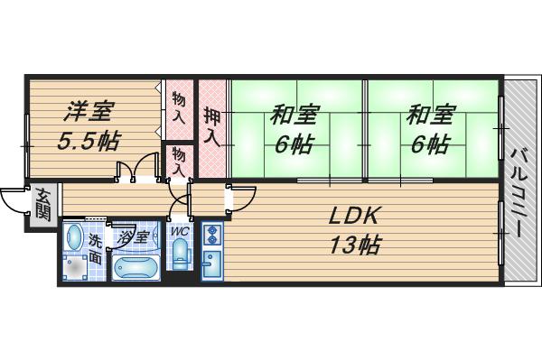 カーサ緑地(3LDK/8階)の間取り写真