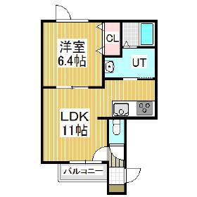 クローバーハウスNO.3(1LDK/2階)の間取り写真