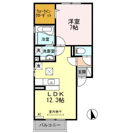 セジュールCW II B棟(1LDK/1階)の間取り写真