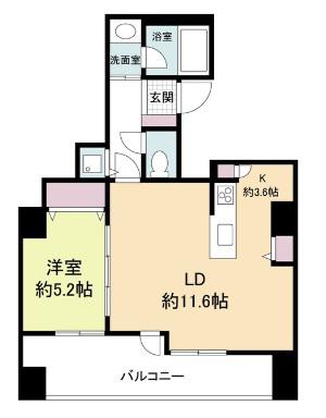 クロスレジデンス大阪新町(1LDK/16階)の間取り写真