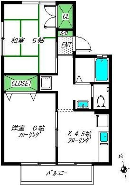 スクエアーヒルズB(2DK/2階)の間取り写真