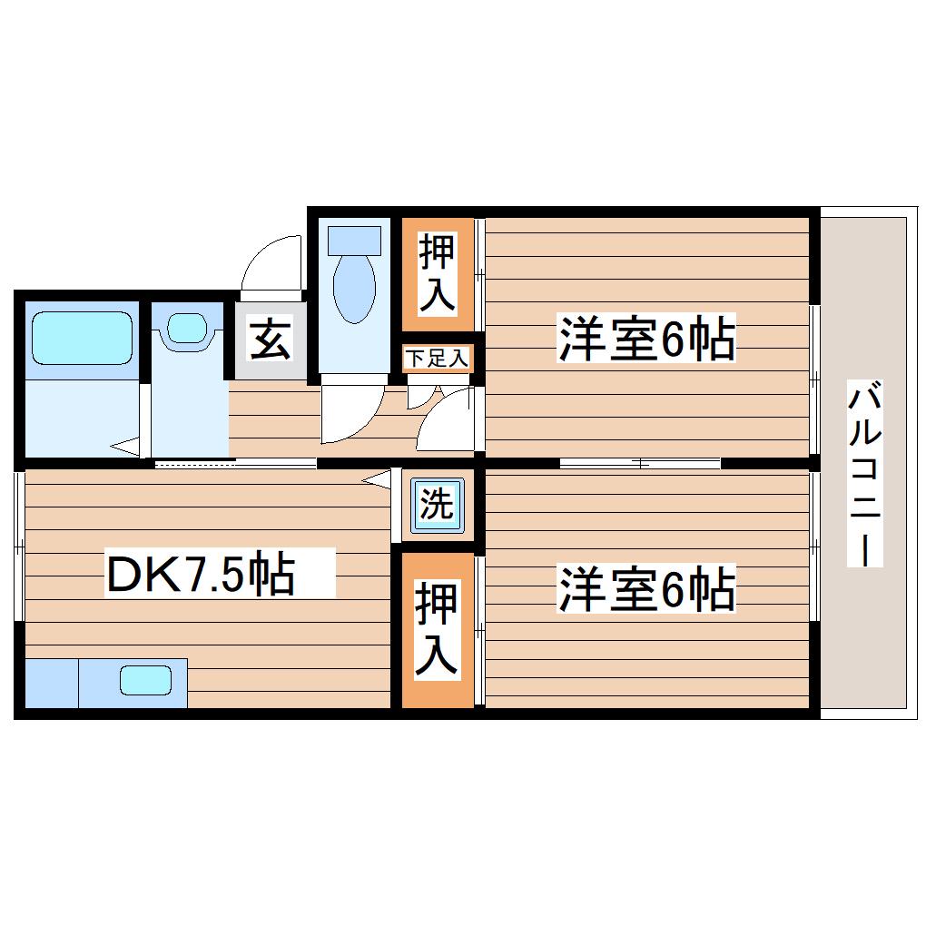 トゥインクルアイII(2DK/1階)の間取り写真