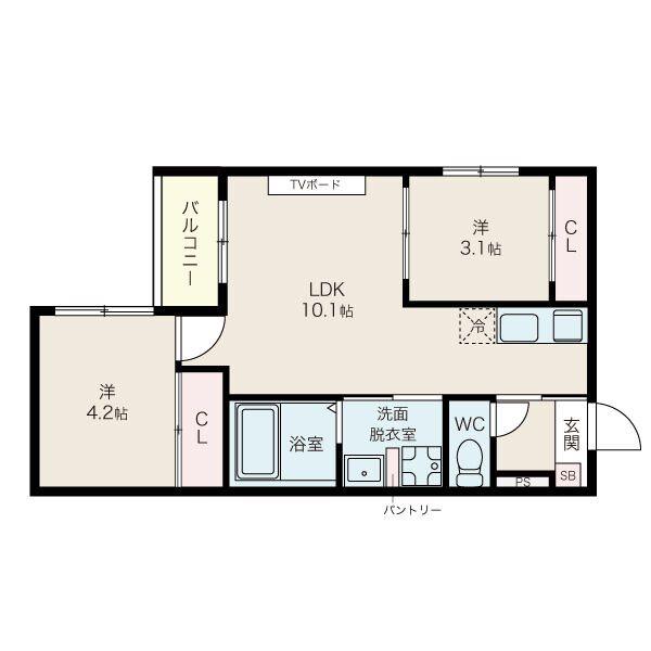 HARE COURT ARAKOGAWA PARK(2LDK/1階)の間取り写真