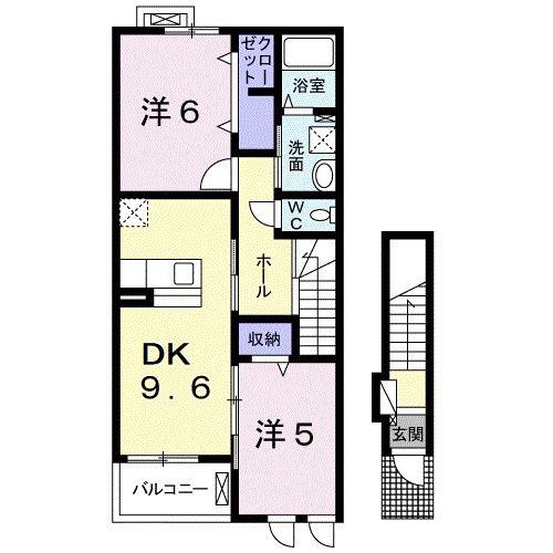レジデンス愛B(2DK/2階)の間取り写真