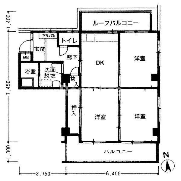 八幡マンション(3DK/4階)の間取り写真