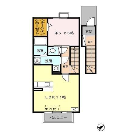 ローズコート亀が洞(1LDK/2階)の間取り写真