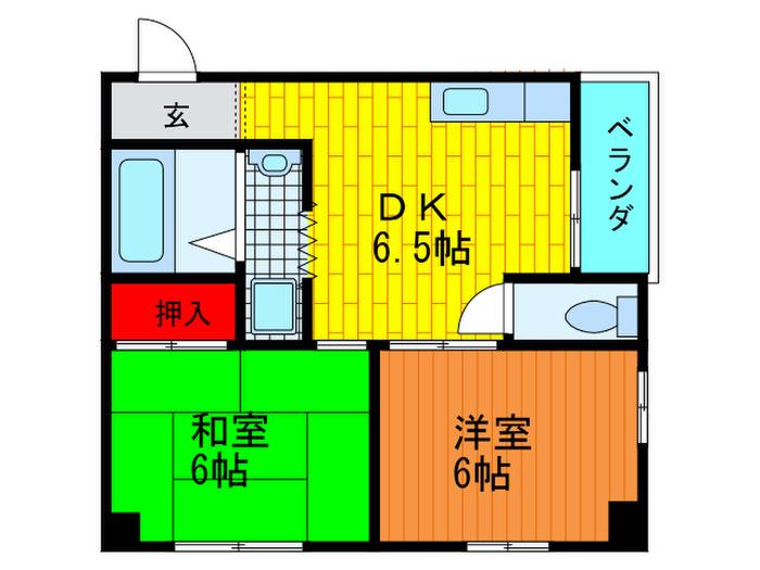サウスアベニュー(2DK/4階)の間取り写真