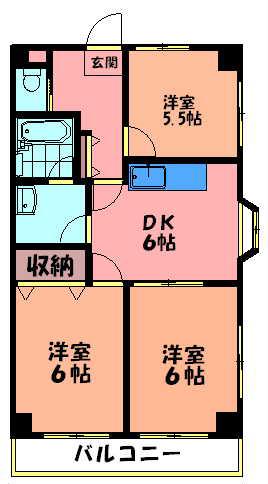 タートルヒルズ(3DK/4階)の間取り写真