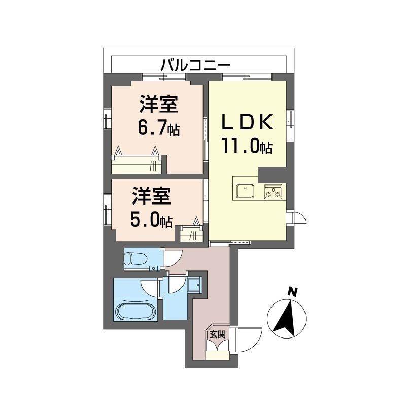 ラルク鎌倉(2LDK/2階)の間取り写真