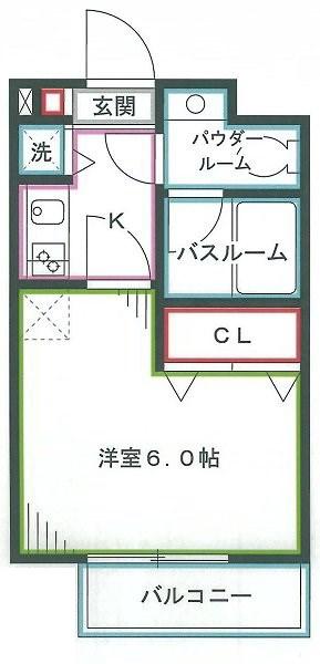 ティユール岡本(1K/3階)の間取り写真
