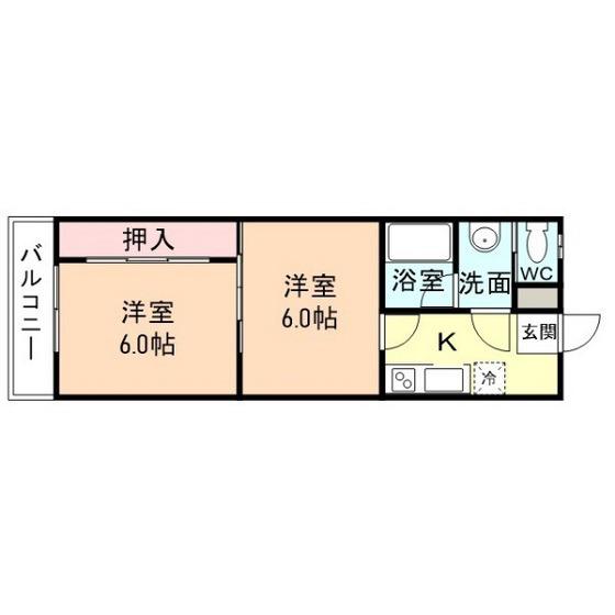 パレスドール北代(2K/2階)の間取り写真