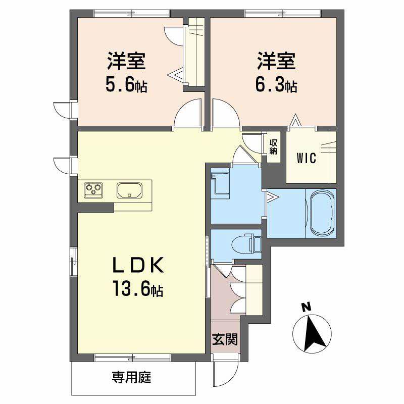 ジャルダン デュ パピヨン(2LDK/1階)の間取り写真