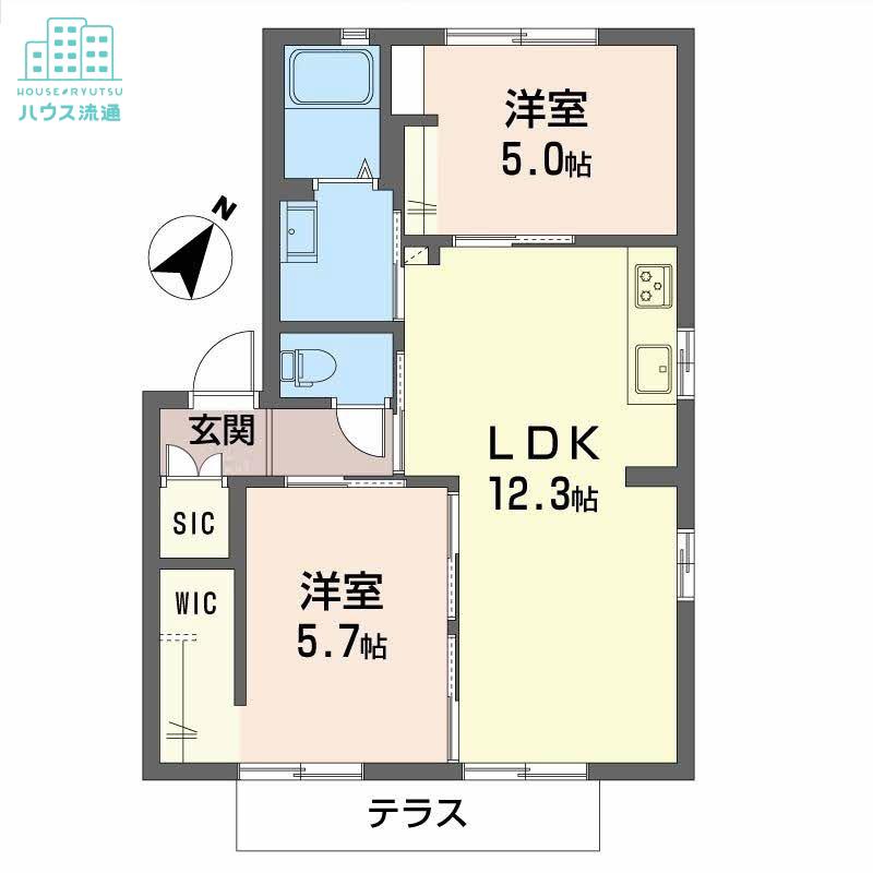 バリュージュ古賀島 A棟(2LDK/1階)の間取り写真