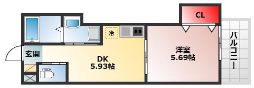 ハイツカトレヤ(1DK/13階)の間取り写真