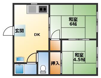 水尾グリーンハイツC棟(2DK/2階)の間取り写真