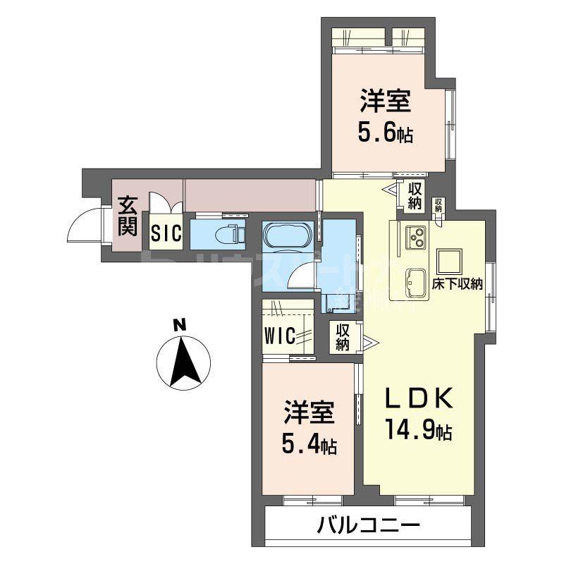 アルバレス六町(2LDK/1階)の間取り写真