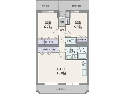 アウローラ上香貫(2LDK/3階)の間取り写真