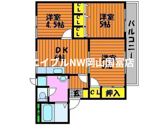 フレグランスイヌマルA(3DK/1階)の間取り写真