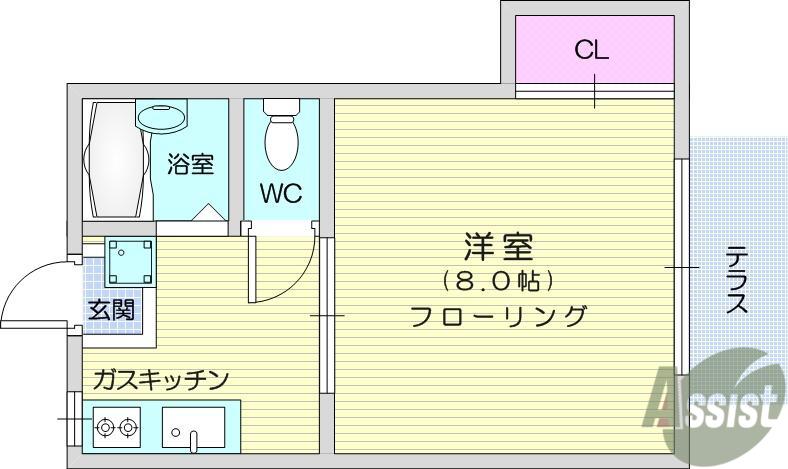 パルゾーンⅠ(1K/2階)の間取り写真